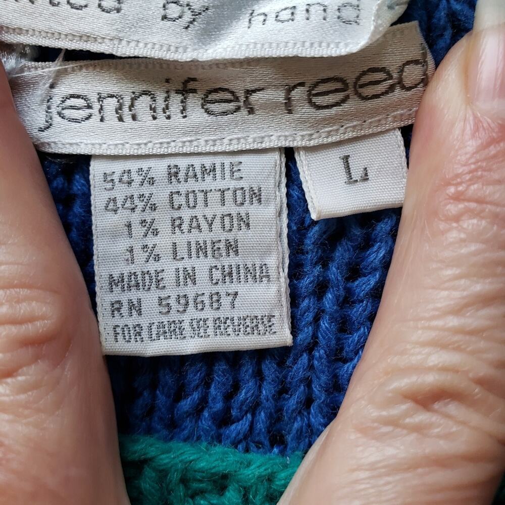 Vintage Jennifer Reed Hand Woven Scoopneck Linen Blend Half Sleeve Sweater Large - Picture 9 of 9